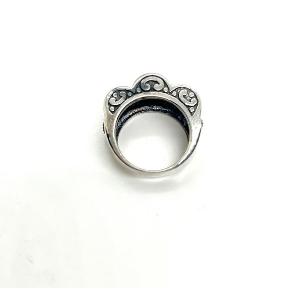 VINTAGE STERLING SILVER 925 RED CORAL STONE HS RING SCROLL SCALLOPED EDGE BOHO 7 - Picture 8 of 15